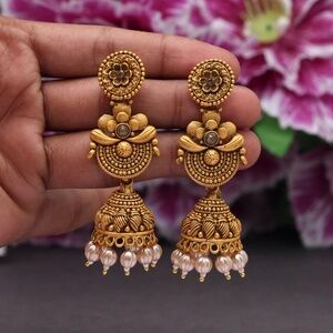 Gold Color Large Matte Gold Temple Style Earrings